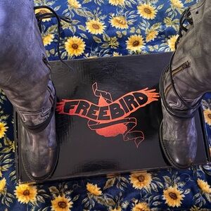 FREEBIRD BY STEVEN DISTRESSED GRAY OVER THE KNEE BOOTS BACK LACE UP